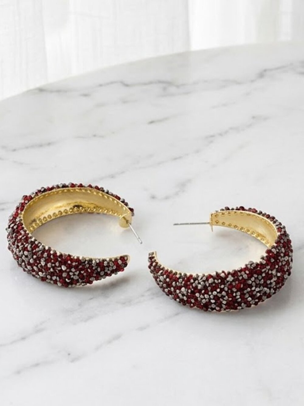 Red Trendy Sparkle Hoop Earrings